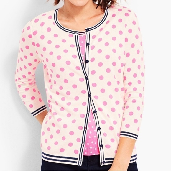 NWT Set Talbots Cream Pink Navy Button-up Cardigan & NWT Tank - Picture 1 of 11